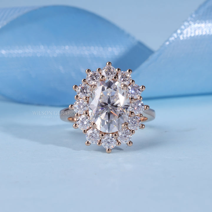 2.0CT Oval E/VS1 Lab Grown Diamond Halo Cathedral Engagement Ring