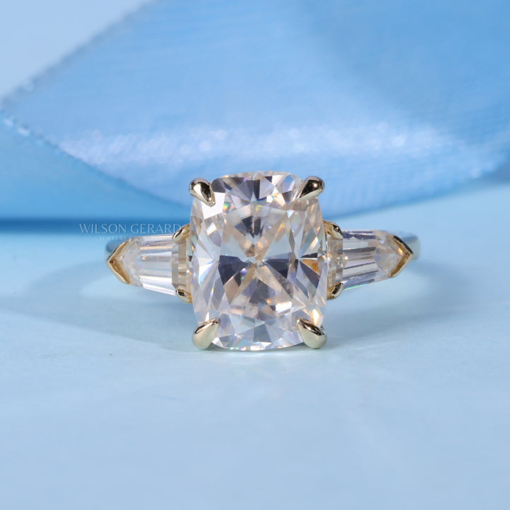 2.50CT Elongated Cushion Cut E/VS2 Lab Grown Diamond Three Stone Engagement Rings | Timeless Engagement Rings
