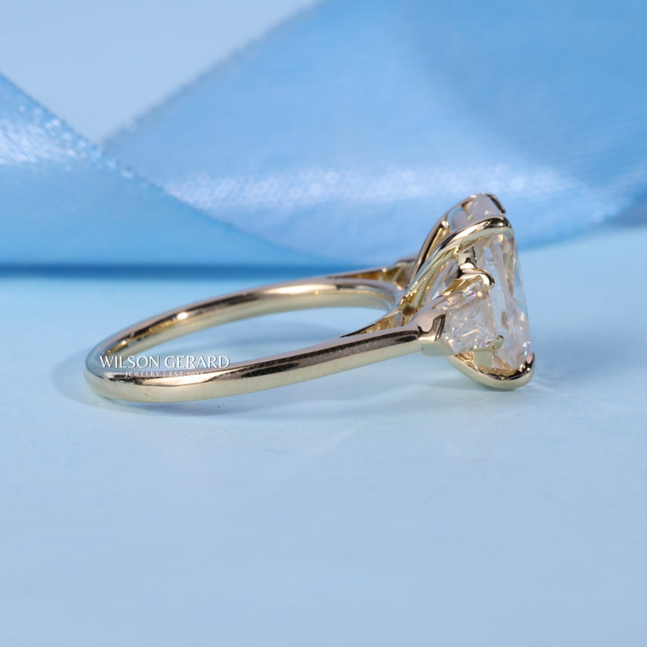 2.50CT Elongated Cushion Cut E/VS2 Lab Grown Diamond Three Stone Engagement Rings | Timeless Engagement Rings