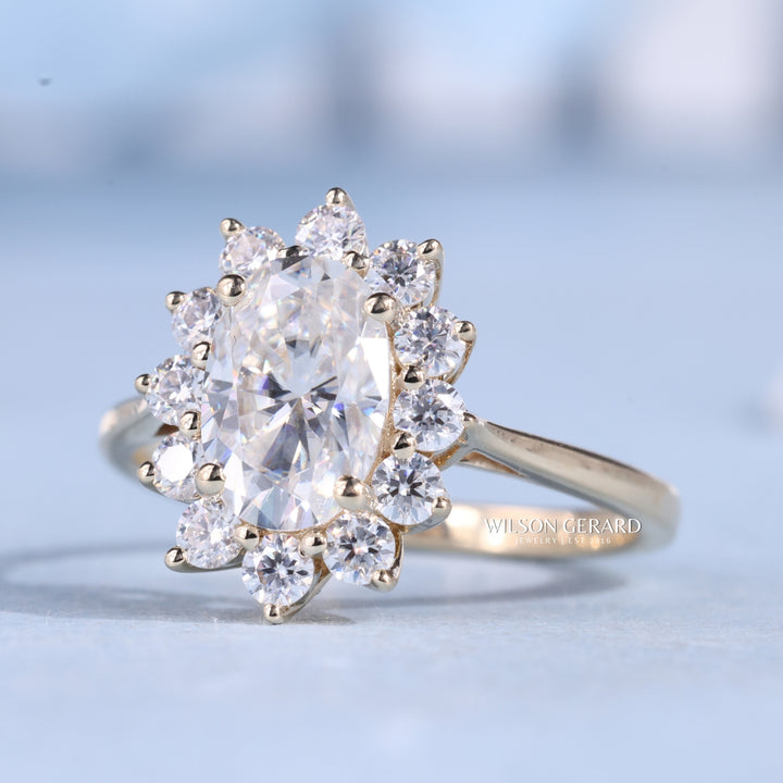 2.0CT Oval E/VS1 Lab Grown Diamond Halo Cathedral Engagement Ring