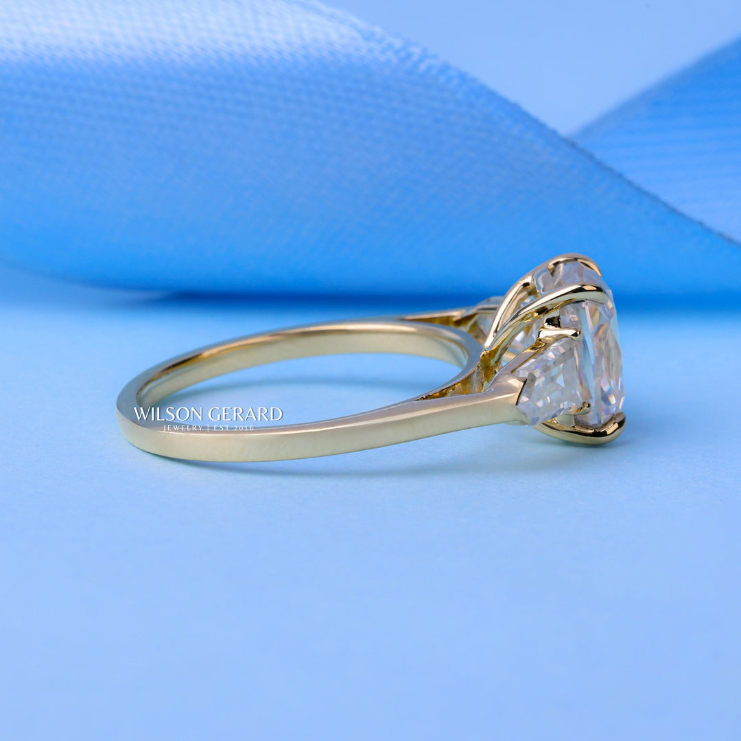 1.50CT Elongated Cushion Cut E/VS2 Lab Grown Diamond Three Stone Engagement Rings