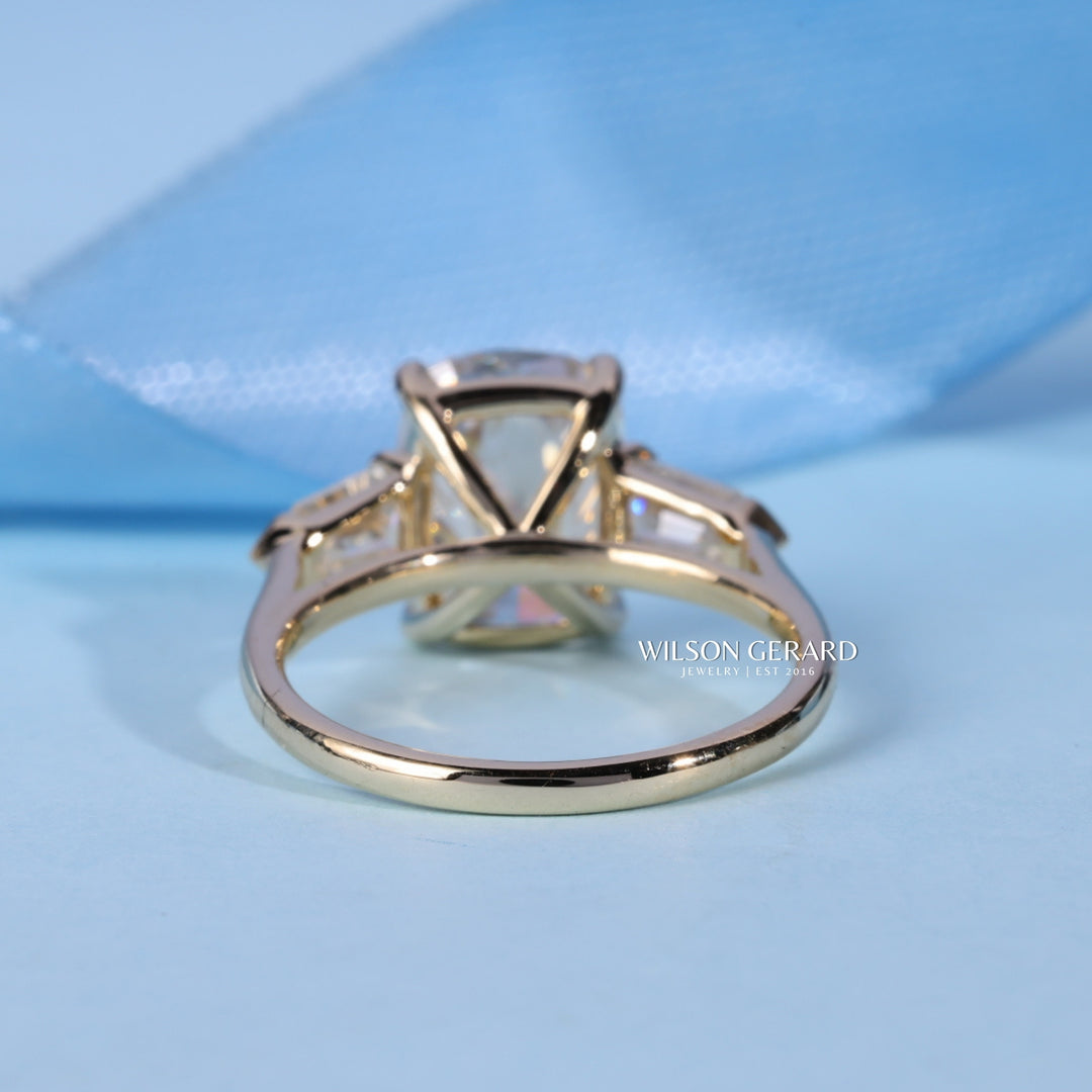 2.50CT Elongated Cushion Cut E/VS2 Lab Grown Diamond Three Stone Engagement Rings | Timeless Engagement Rings