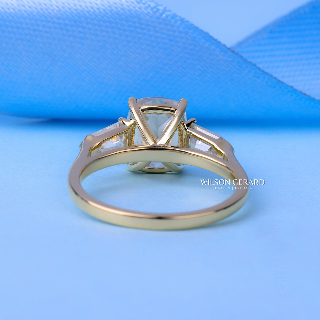 1.50CT Elongated Cushion Cut E/VS2 Lab Grown Diamond Three Stone Engagement Rings