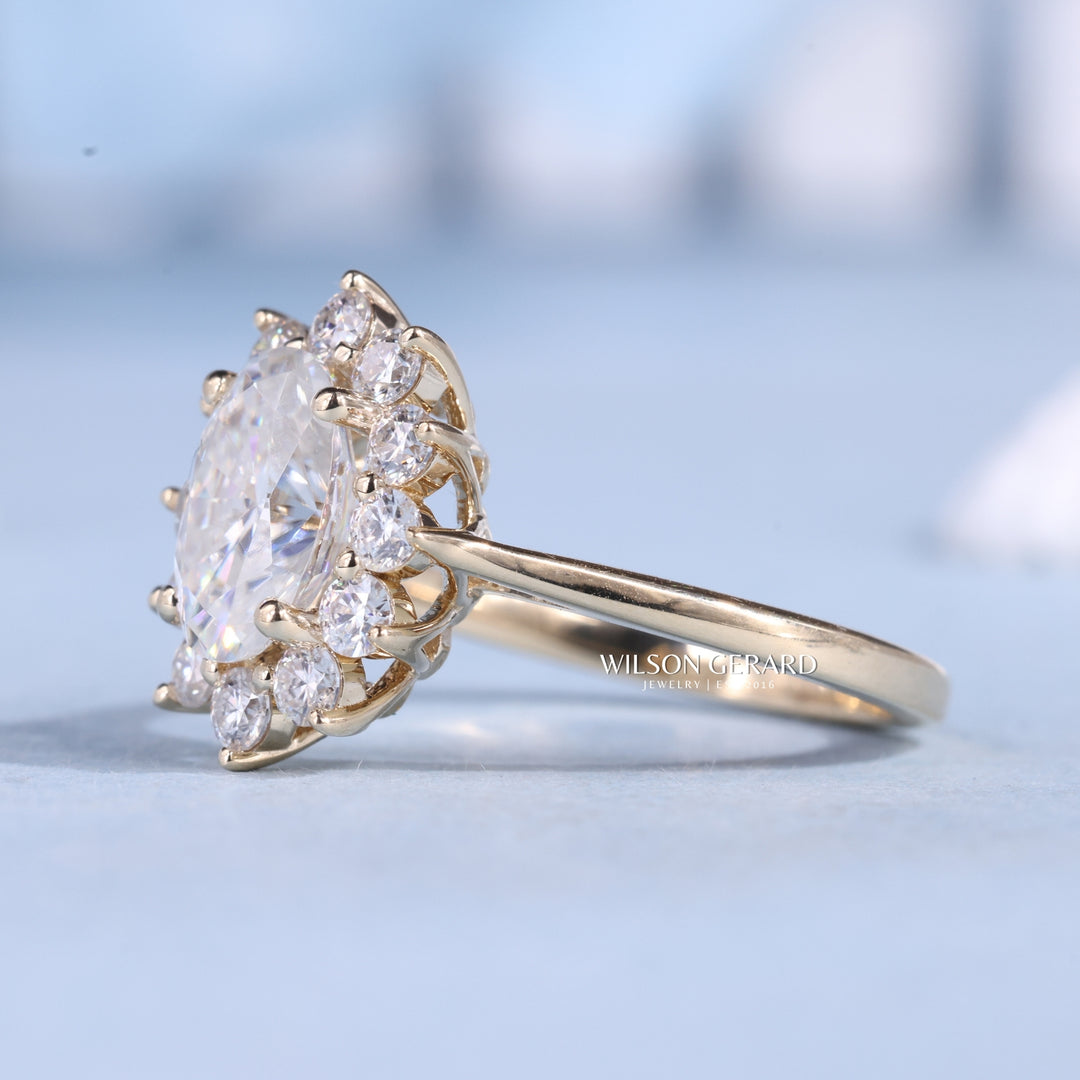 2.0CT Oval E/VS1 Lab Grown Diamond Halo Cathedral Engagement Ring