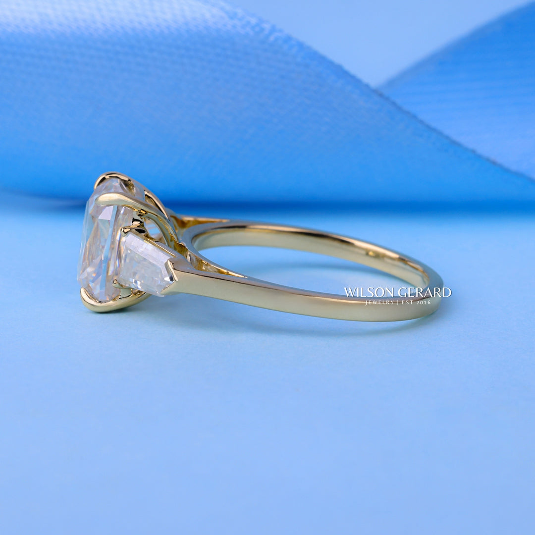 1.50CT Elongated Cushion Cut E/VS2 Lab Grown Diamond Three Stone Engagement Rings