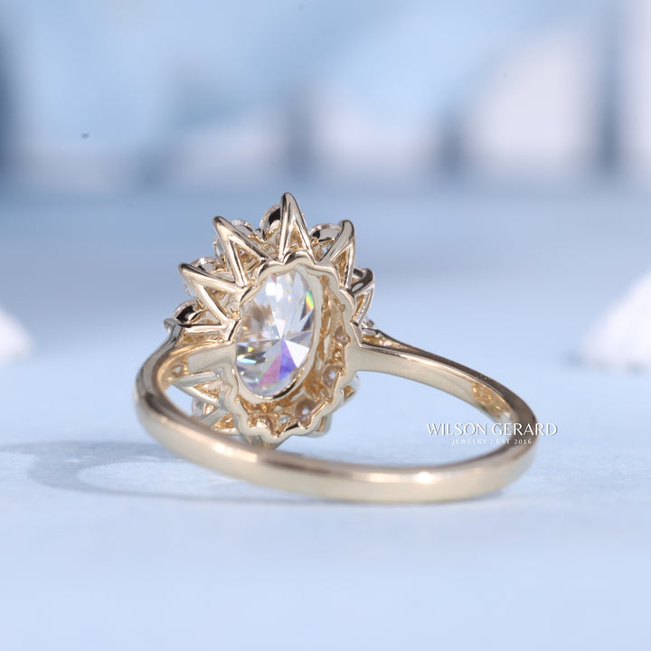 2.0CT Oval E/VS1 Lab Grown Diamond Halo Cathedral Engagement Ring