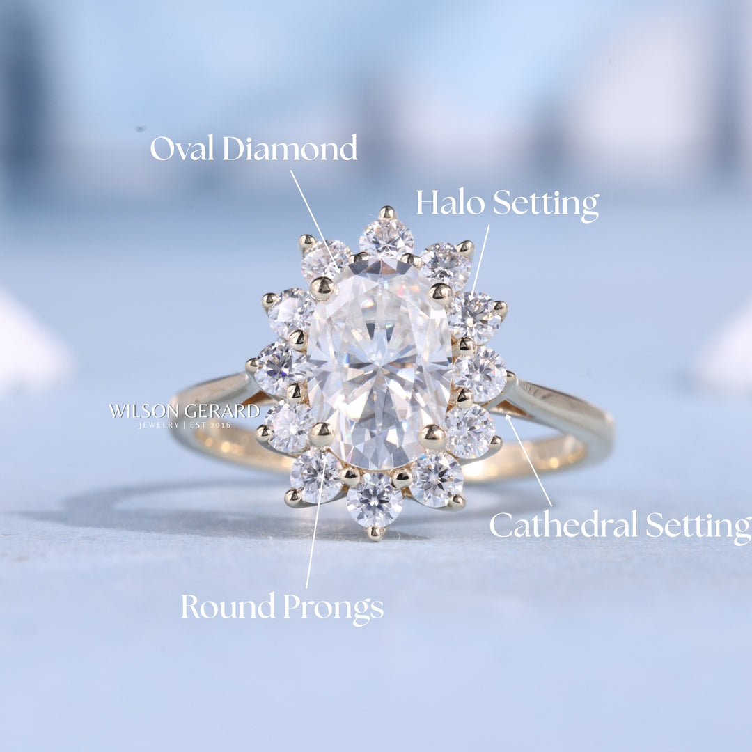 2.0CT Oval E/VS1 Lab Grown Diamond Halo Cathedral Engagement Ring