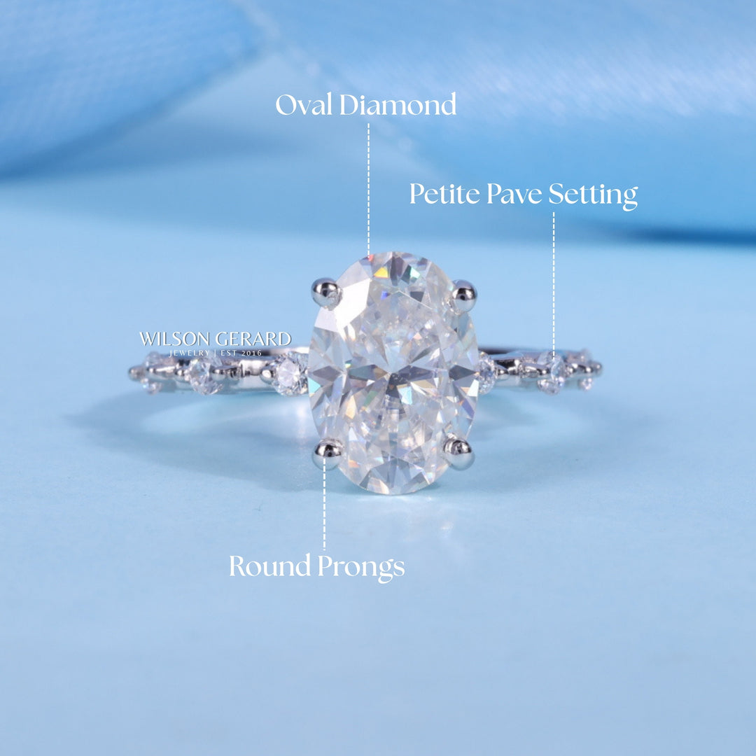 1.0CT Oval E/VS1 Lab Grown Diamond Petite Pave Engagement Ring
