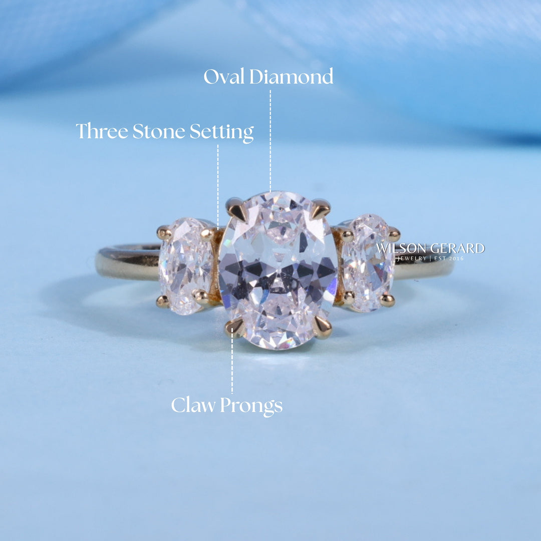 1.0CT Oval E/VS1 Lab Grown Diamond Three Stone Engagement Rings