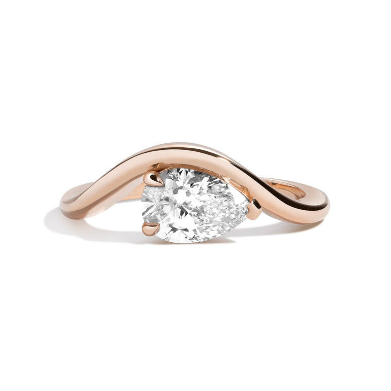 1.0ct Pear Cut East West Curved Unique Diamond Engagement Ring