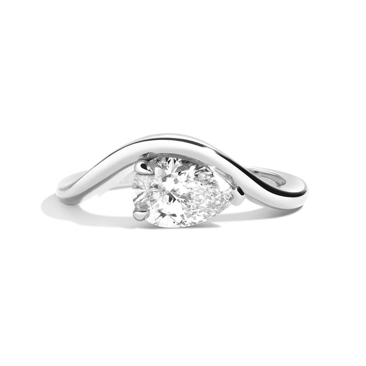 1.0ct Pear Cut East West Curved Unique Diamond Engagement Ring