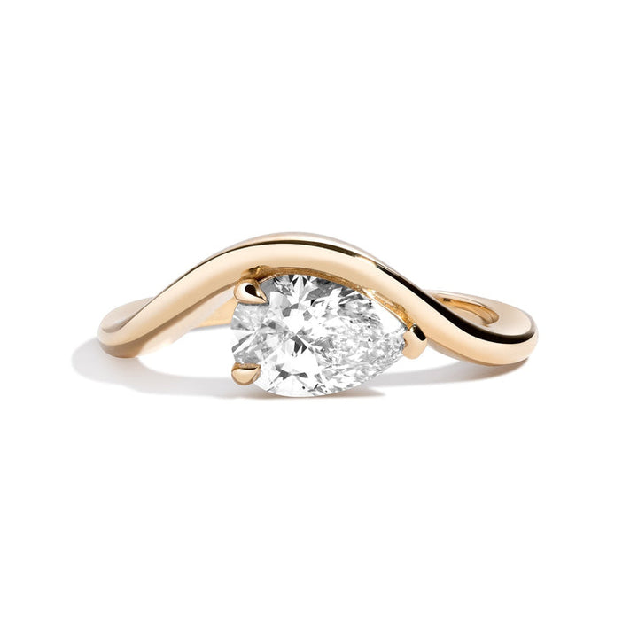 1.0ct Pear Cut East West Curved Unique Diamond Engagement Ring
