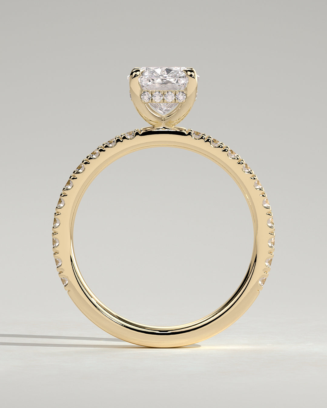 elegant elongated cushion hidden halo pavé engagement ring lab diamond 2ct USA