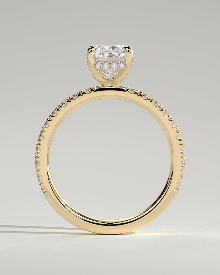 elegant elongated cushion hidden halo pavé engagement ring lab diamond 2ct USA