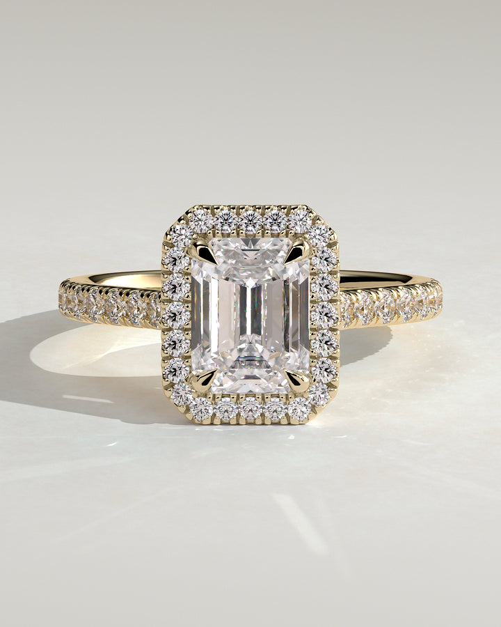 emerald cut engagement ring halo