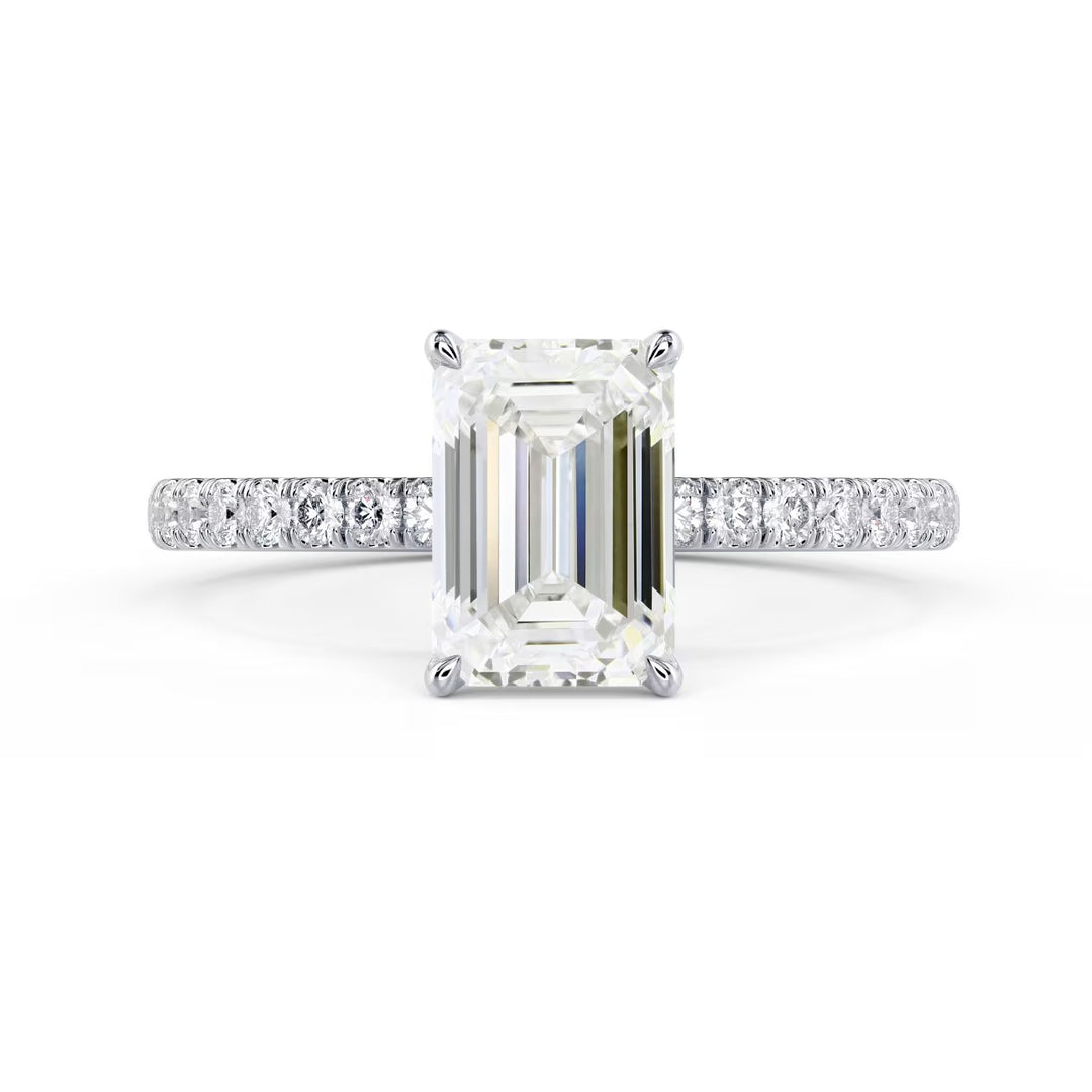 emerald cut lab grown diamond pave engagement ring 1.5 carat E VS1