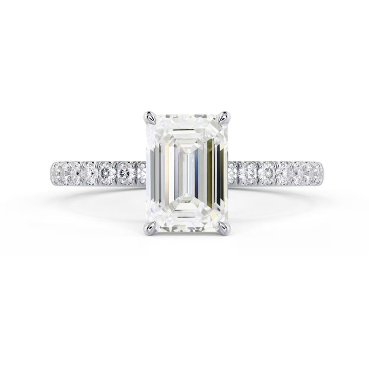 emerald cut lab grown diamond pave engagement ring 1.5 carat E VS1