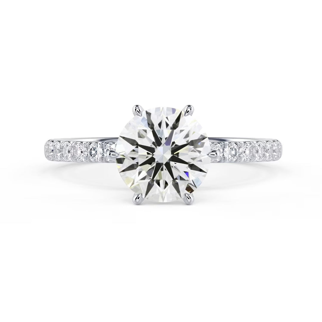 round cut lab grown diamond hidden halo pave engagement ring 1.5 carat E VS2
