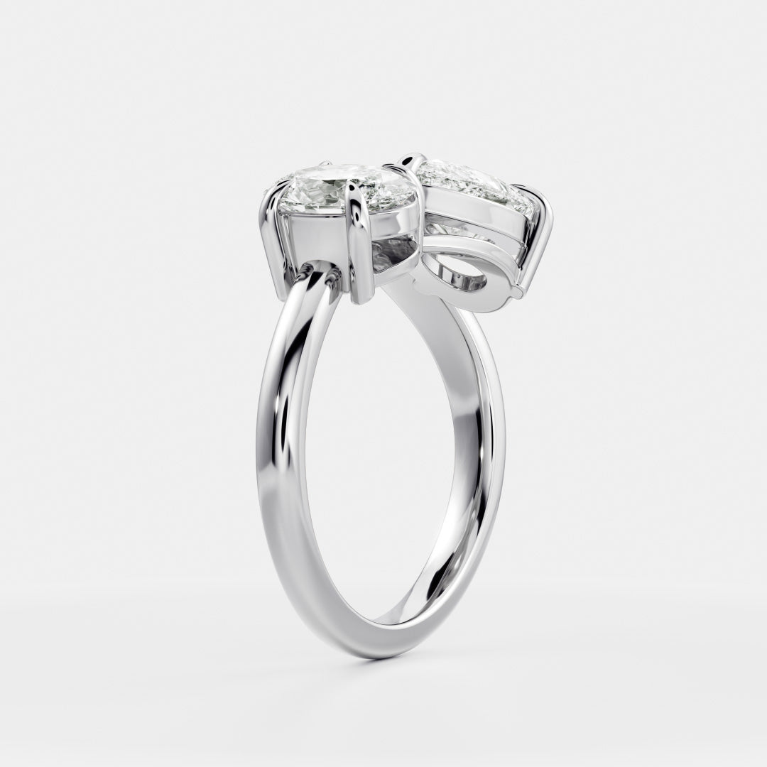 horizontal pear oval curved toi et moi engagement ring lab grown USA 1ct
