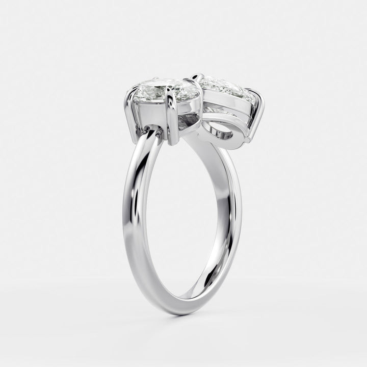 horizontal pear oval curved toi et moi engagement ring lab grown USA 1ct