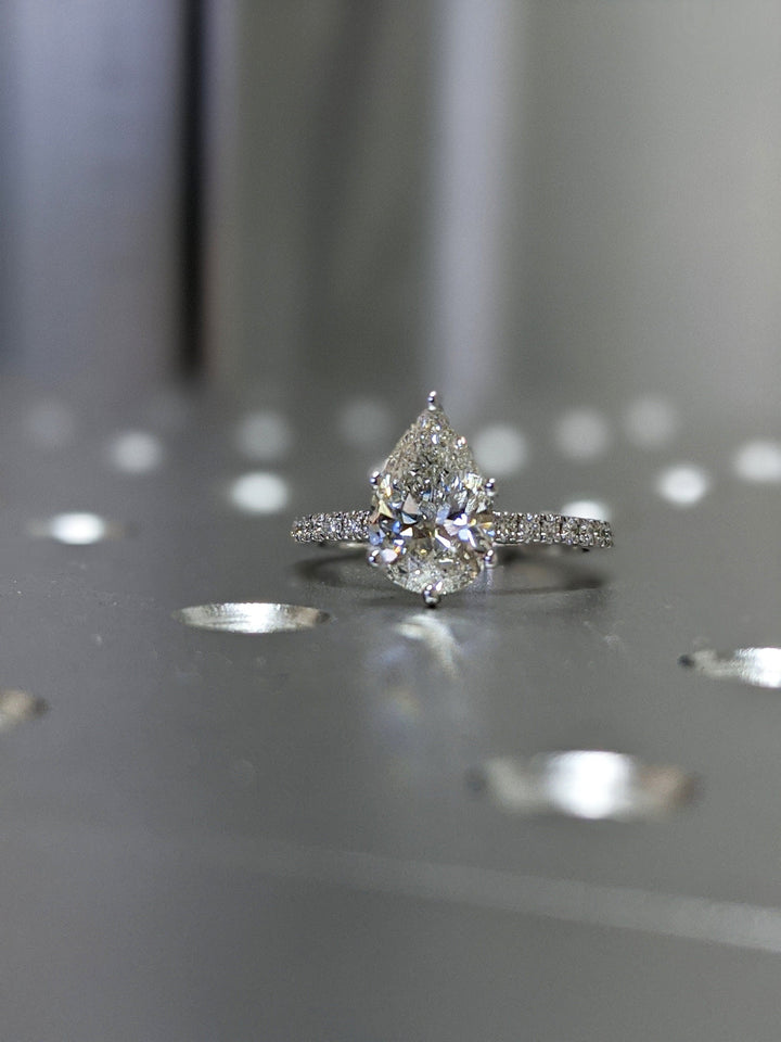 2.0CT Pear Cut Pave Lab Grown Diamond Engagement Ring Pretty Engagement Rings