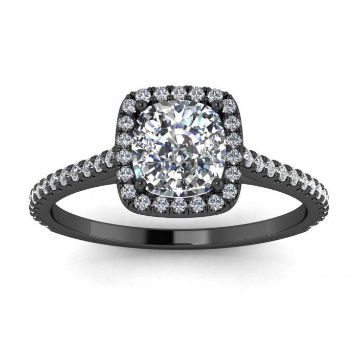 2.0CT Cushion Cut Halo Lab Grown Pave Diamond Engagement Ring For Women