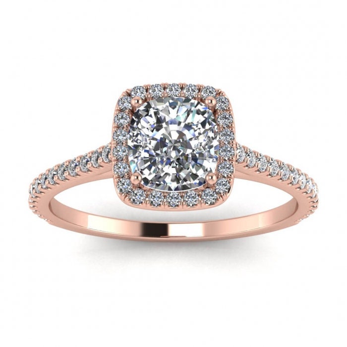2.0CT Cushion Cut Halo Lab Grown Pave Diamond Engagement Ring For Women