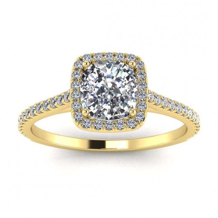 2.0CT Cushion Cut Halo Lab Grown Pave Diamond Engagement Ring For Women