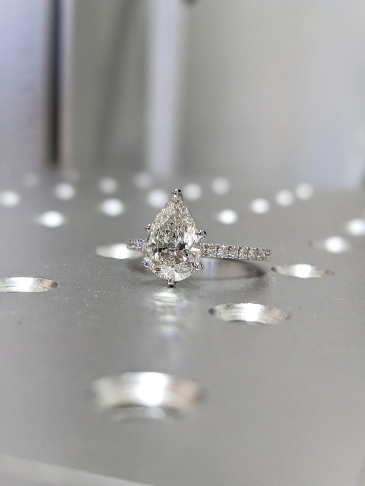 2.0CT Pear Cut Pave Lab Grown Diamond Engagement Ring Pretty Engagement Rings