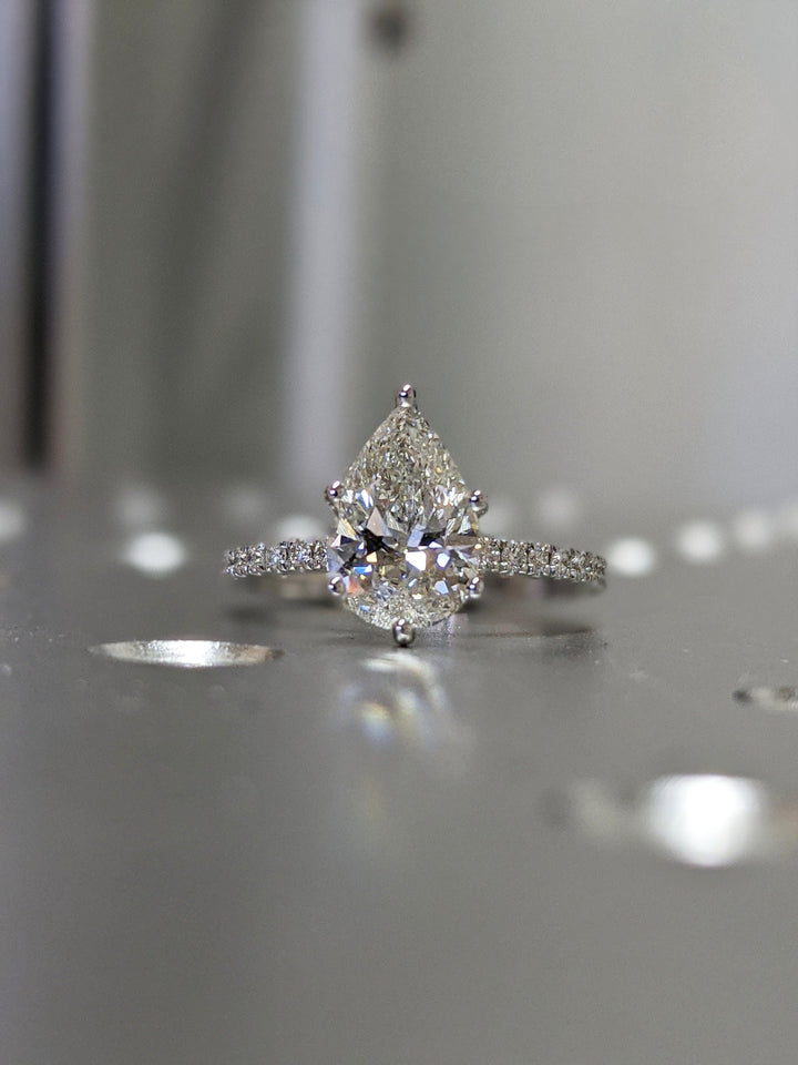 2.0CT Pear Cut Pave Lab Grown Diamond Engagement Ring Pretty Engagement Rings