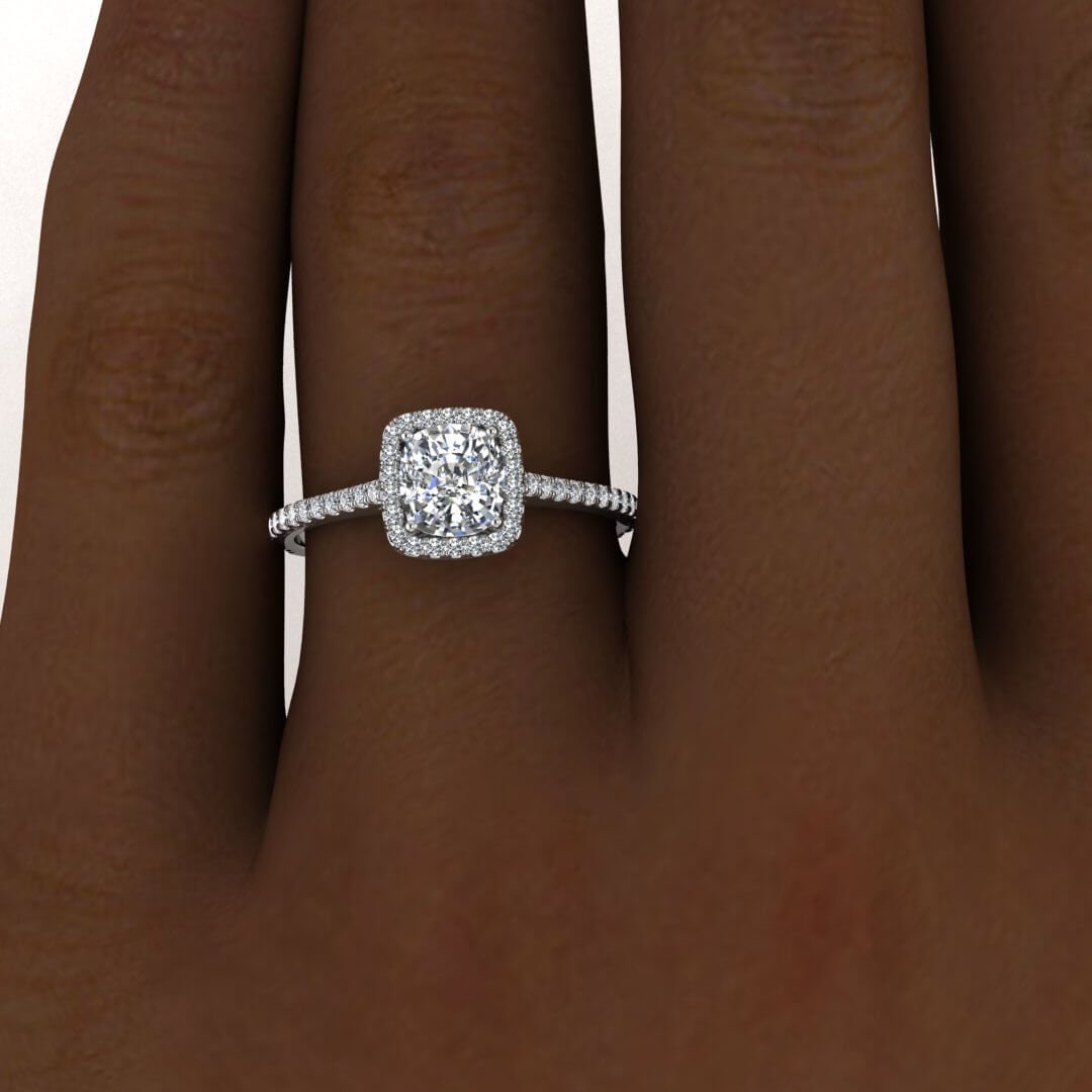 2.0CT Cushion Cut Halo Lab Grown Pave Diamond Engagement Ring For Women