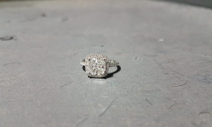 2.0CT Cushion Cut Halo Lab Grown Pave Diamond Engagement Ring For Women