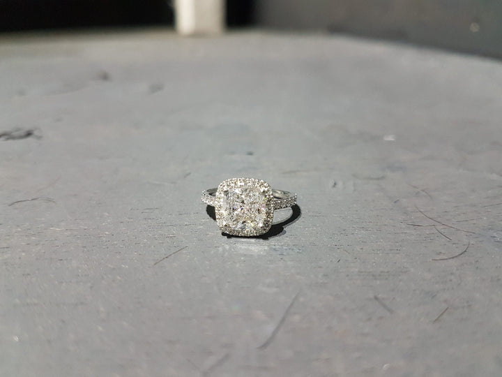 2.0CT Cushion Cut Halo Lab Grown Pave Diamond Engagement Ring For Women