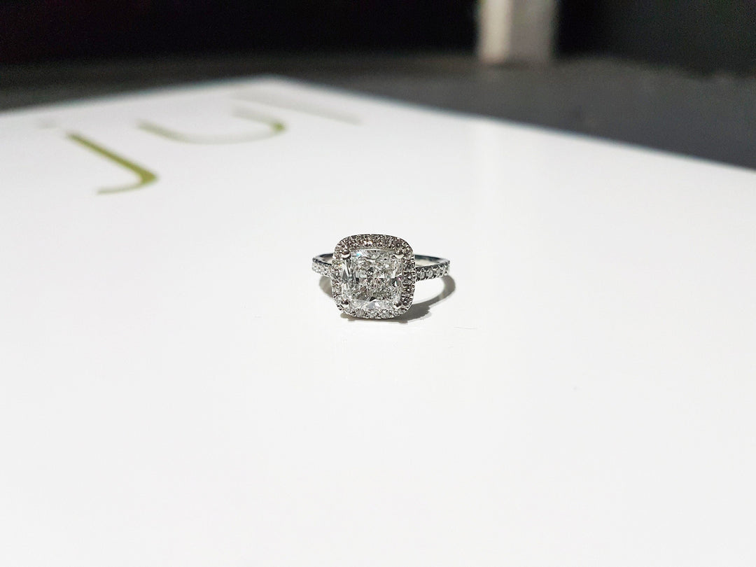 2.0CT Cushion Cut Halo Lab Grown Pave Diamond Engagement Ring For Women
