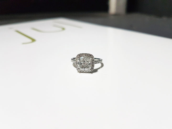 2.0CT Cushion Cut Halo Lab Grown Pave Diamond Engagement Ring For Women