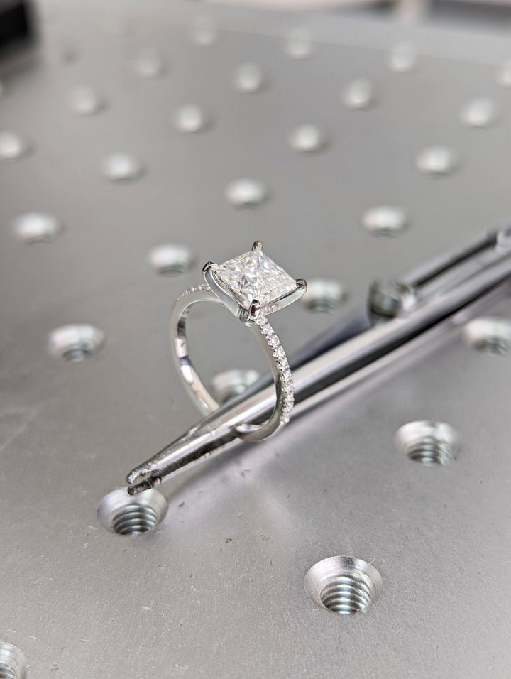 1.50CT Princess Cut Pave Diamond Lab Grown Engagement Ring For Women