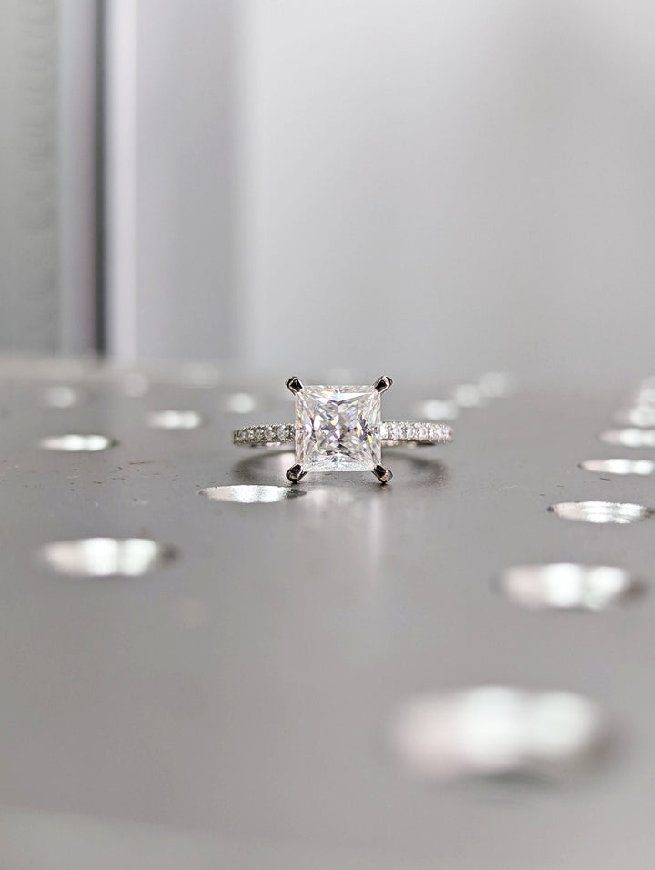 1.50CT Princess Cut Pave Diamond Lab Grown Engagement Ring For Women