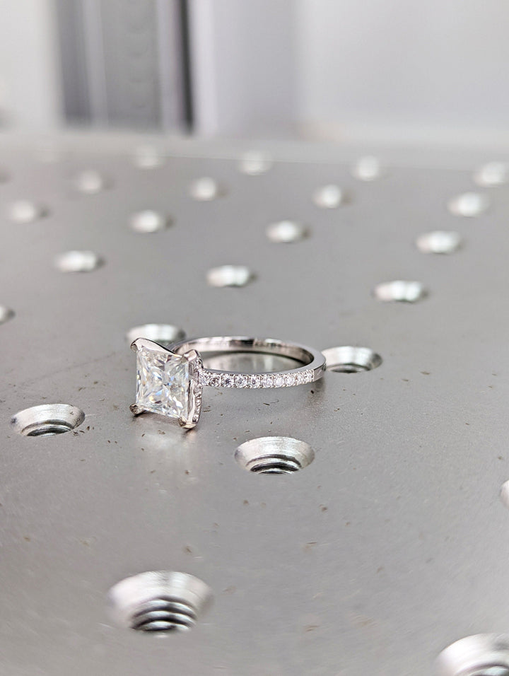 1.50CT Princess Cut Pave Diamond Lab Grown Engagement Ring For Women
