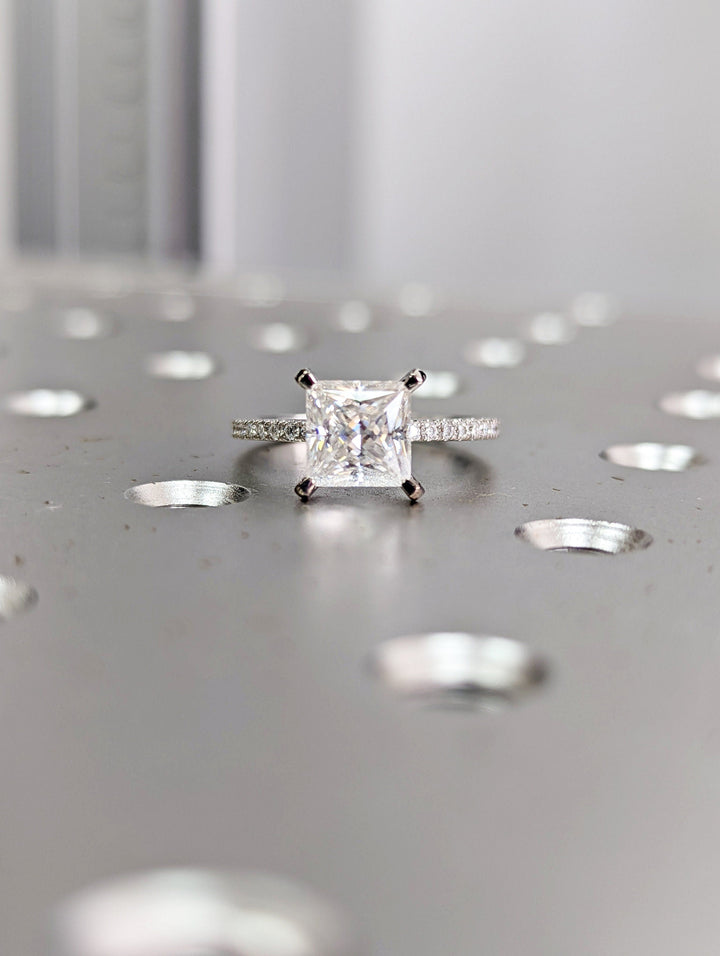 1.50CT Princess Cut Pave Lab Grown Diamond Engagement Ring For Her