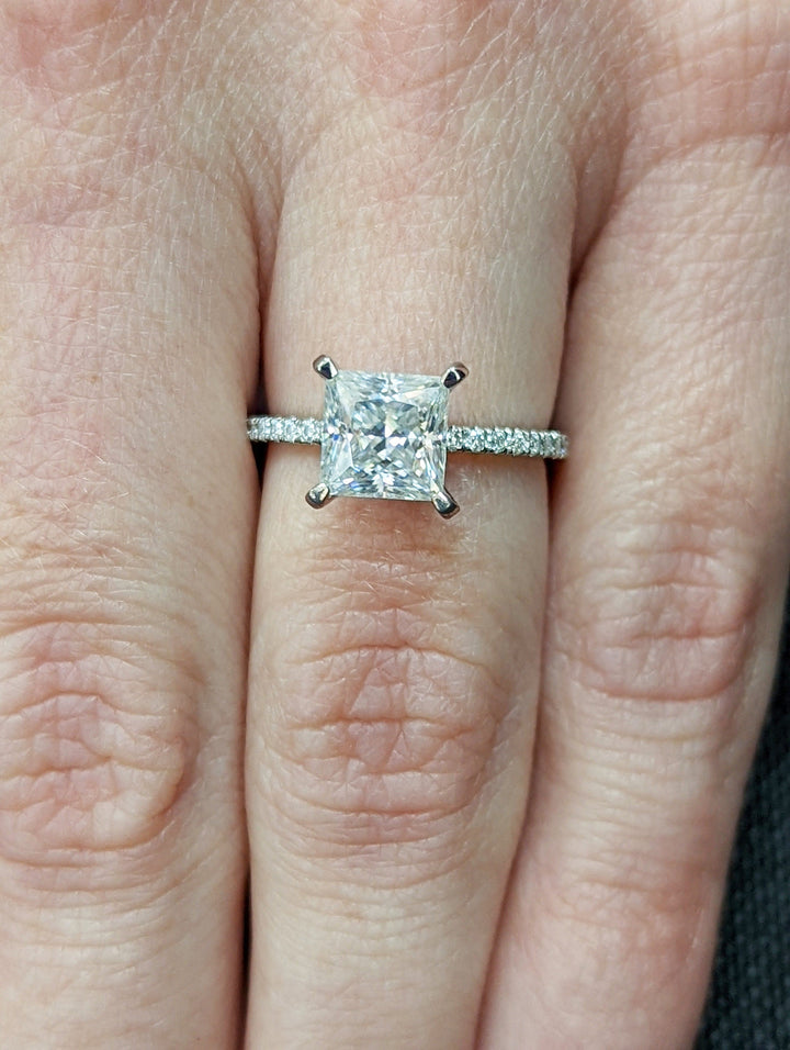 1.50CT Princess Cut Pave Diamond Lab Grown Engagement Ring For Women