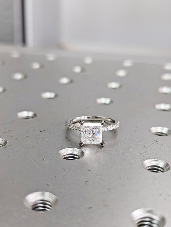 1.50CT Princess Cut Pave Diamond Lab Grown Engagement Ring For Women