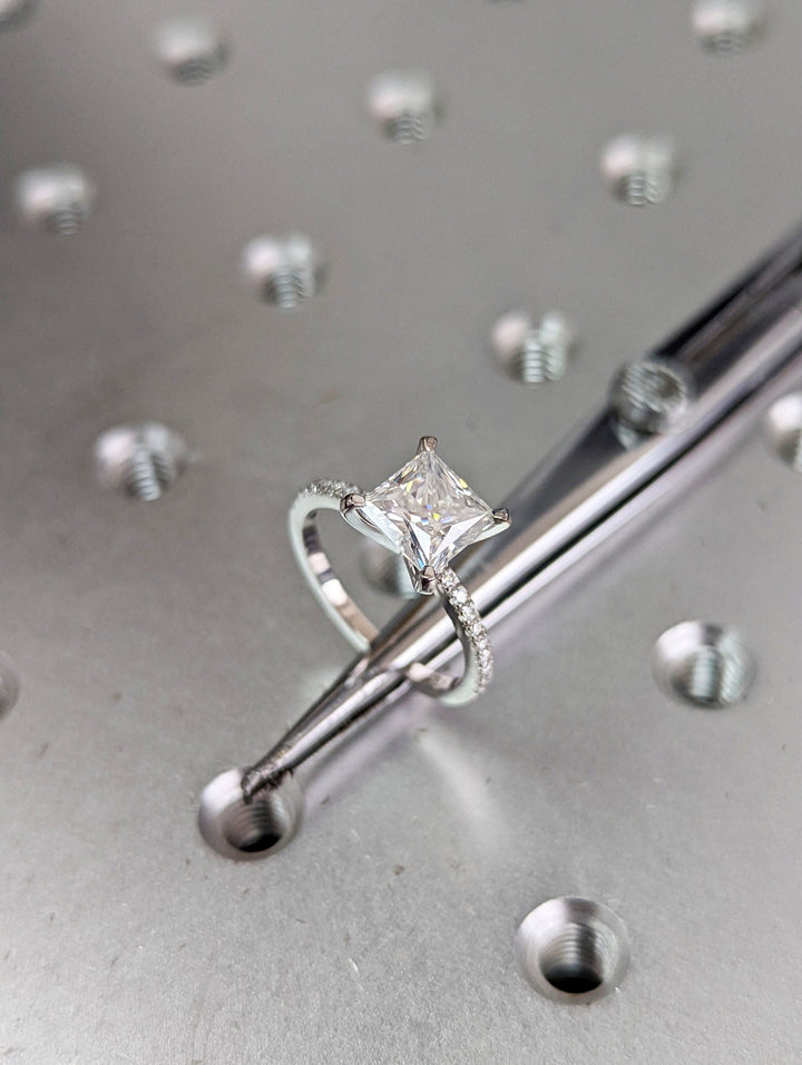 1.50CT Princess Cut Pave Lab Grown Diamond Engagement Ring For Her