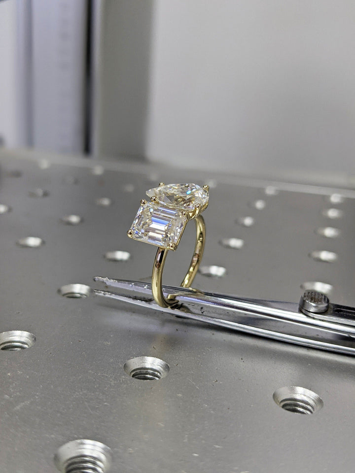 2.50CT Emerald & Pear Cut Two Stone Lab Grown Diamond Engagement Ring For Women