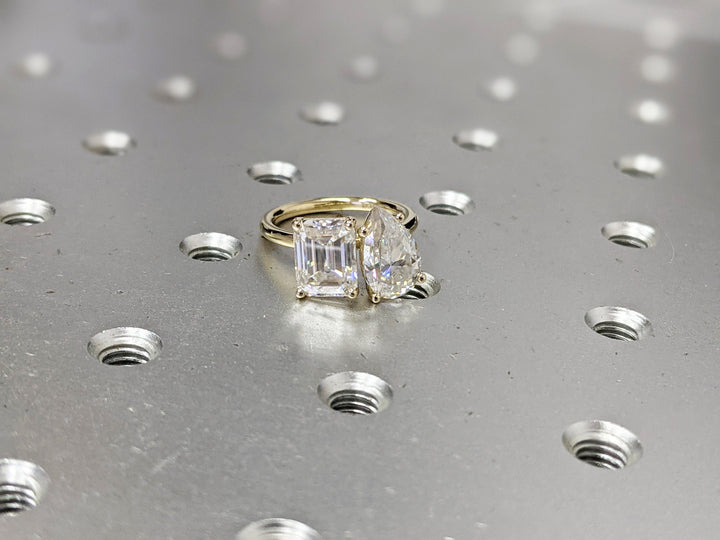 1.50CT Pear & Emerald Cut Double Stone Lab Grown Diamond Engagement Ring For Her