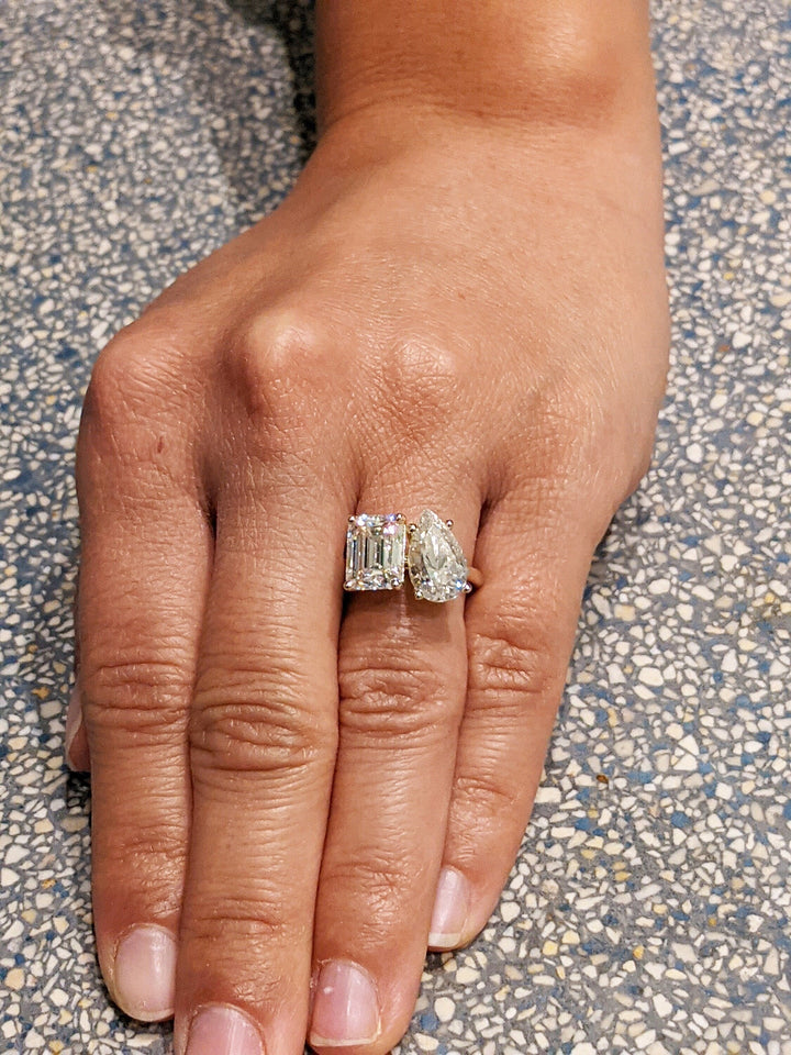 1.50CT Pear & Emerald Cut Double Stone Lab Grown Diamond Engagement Ring For Her
