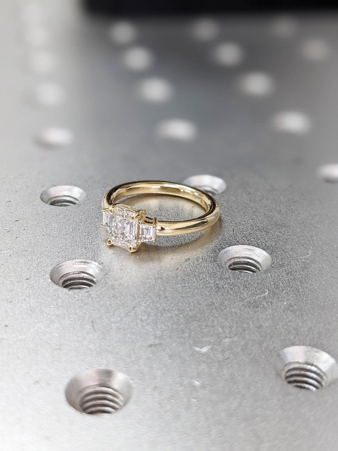 1.50CT Emerald Cut 3 Stone Lab Grown Diamond Engagement Ring For Women