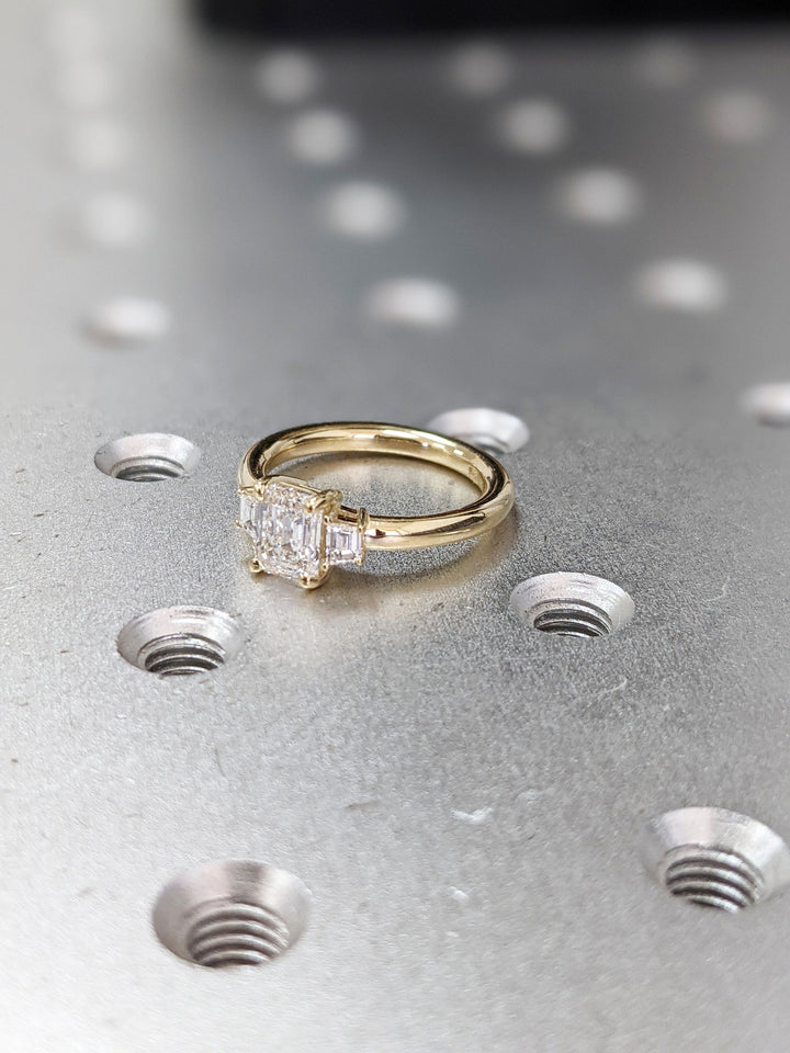1.50CT Emerald Cut 3 Stone Lab Grown Diamond Engagement Ring For Women