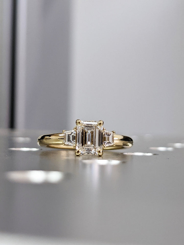 1.50CT Emerald Cut 3 Stone Lab Grown Diamond Engagement Ring For Women