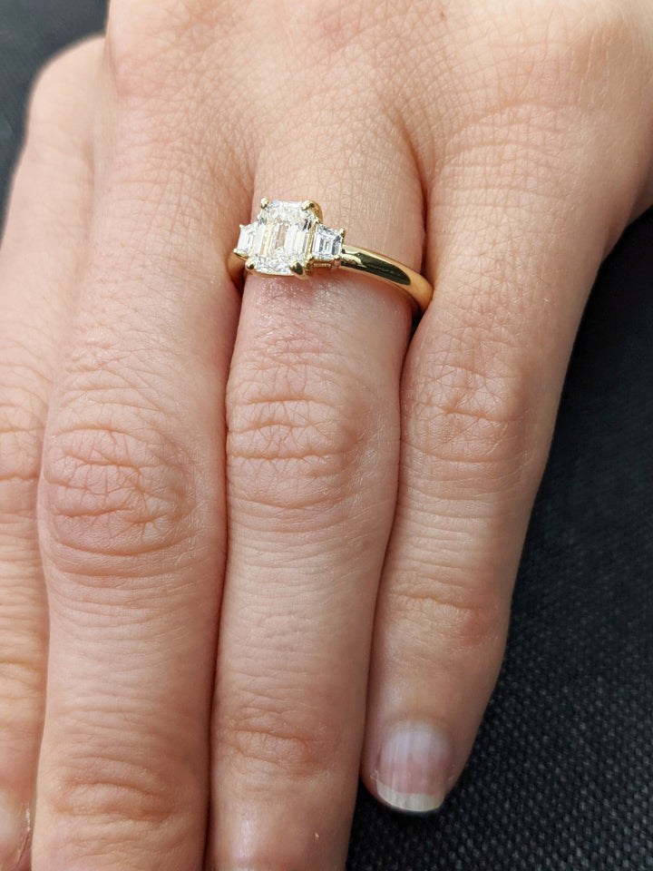 1.50CT Emerald Cut 3 Stone Lab Grown Diamond Engagement Ring For Women