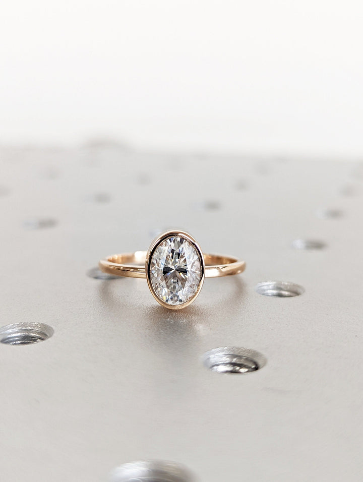 1.50CT Oval Cut Bezel Lab Grown Diamond Engagement Ring For Women